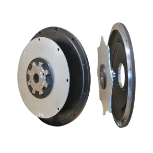 Two mechanical coupling components are displayed; one is fully assembled whilst the other is partially disassembled, showing internal structure and gear-like features.